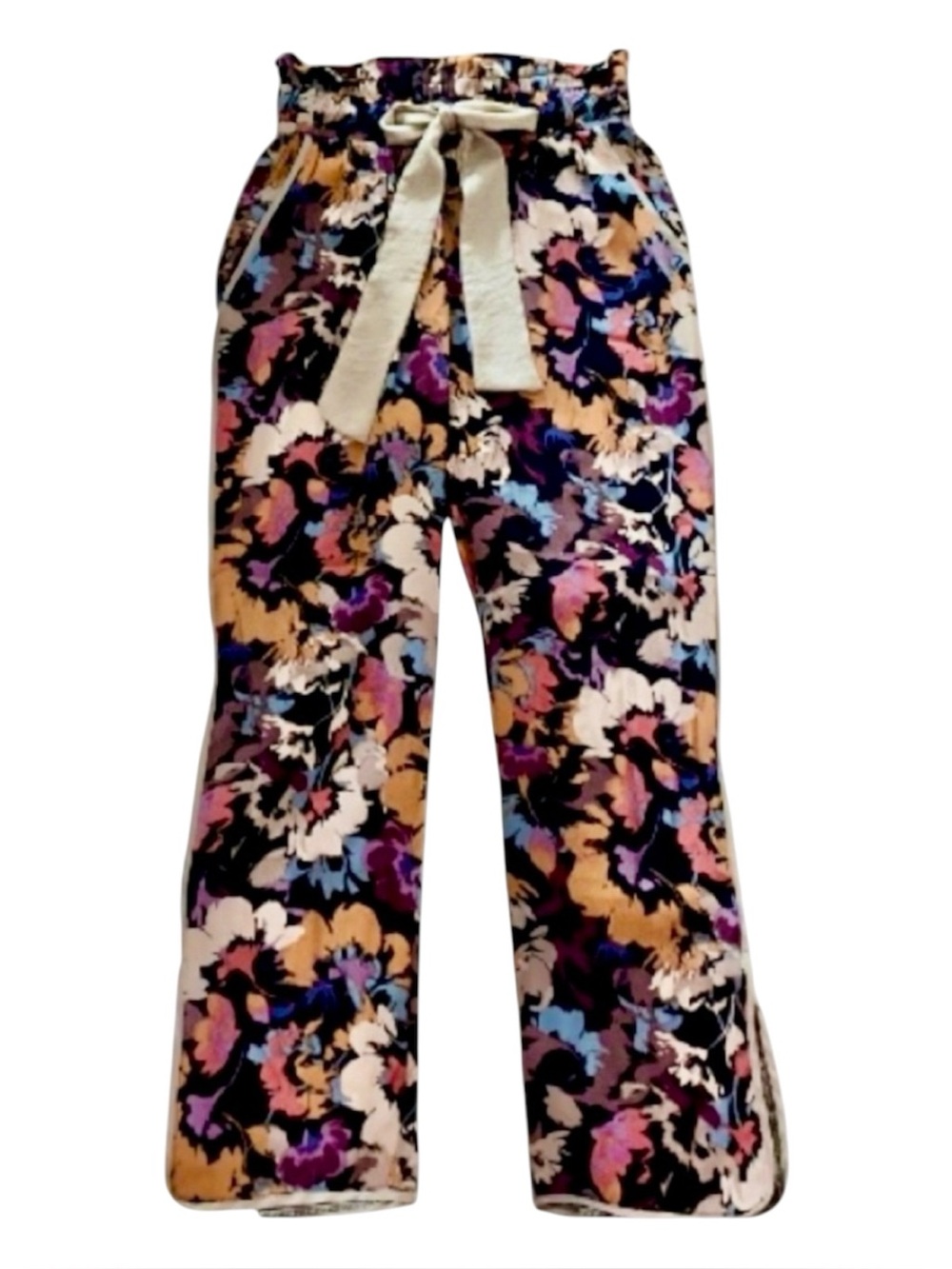 Wanderlux Floral Pants S Smocked Tie Waist Boho Rayon Made in USA